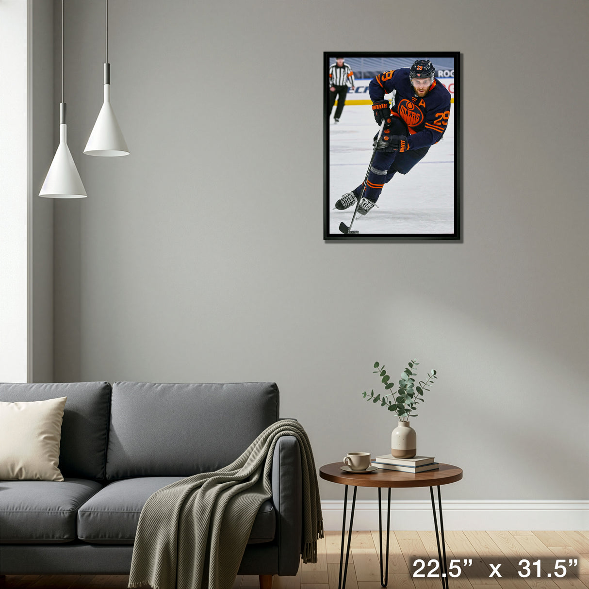 Leon Draisaitl Edmonton Oilers Framed 20x29 Skating with Puck Canvas – Detail – Frameworth