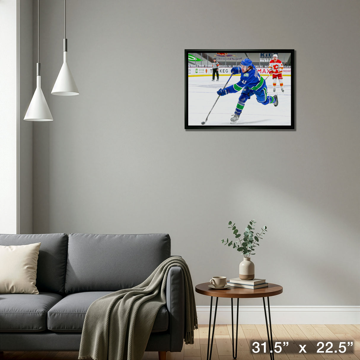 Quinn Hughes Vancouver Canucks Framed 20x29 Shooting Canvas – Detail – Frameworth