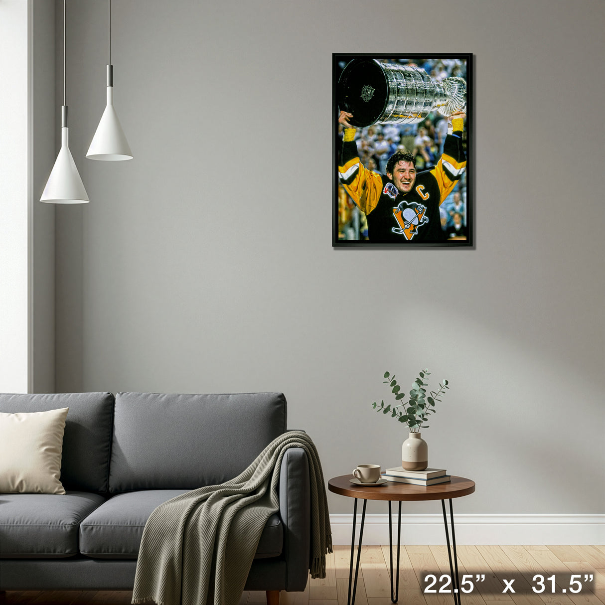 Mario Lemieux Pittsburgh Penguins Framed 20x29 Raising Cup Canvas – Detail – Frameworth