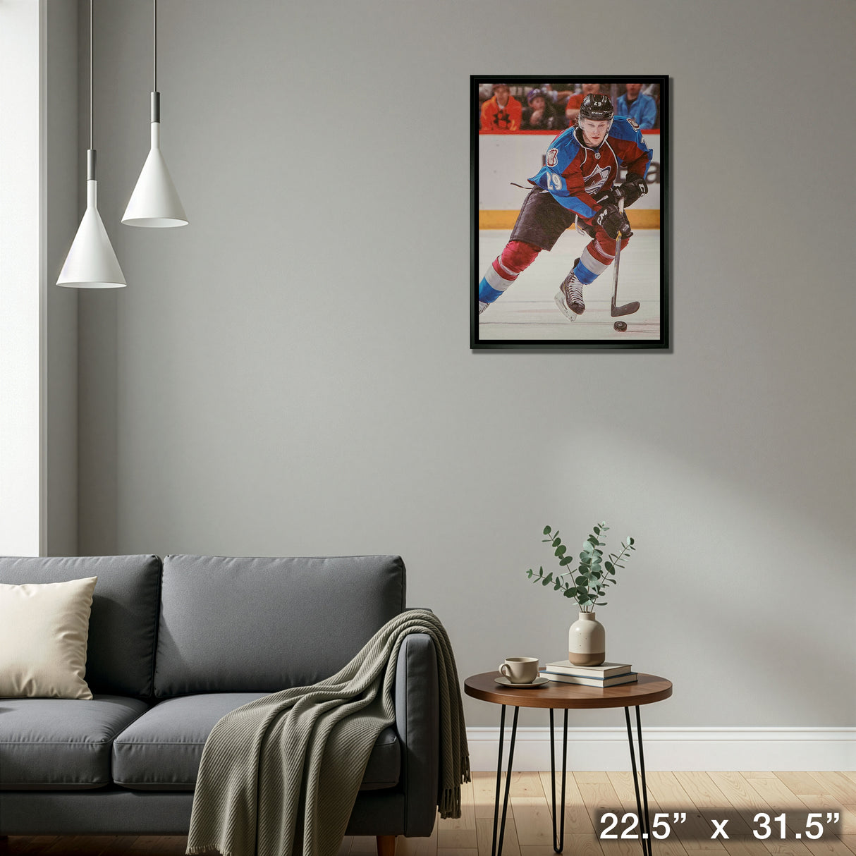 Nathan MacKinnon Colorado Avalanche Framed 20x29 Skating with Puck Canvas – Detail – Frameworth