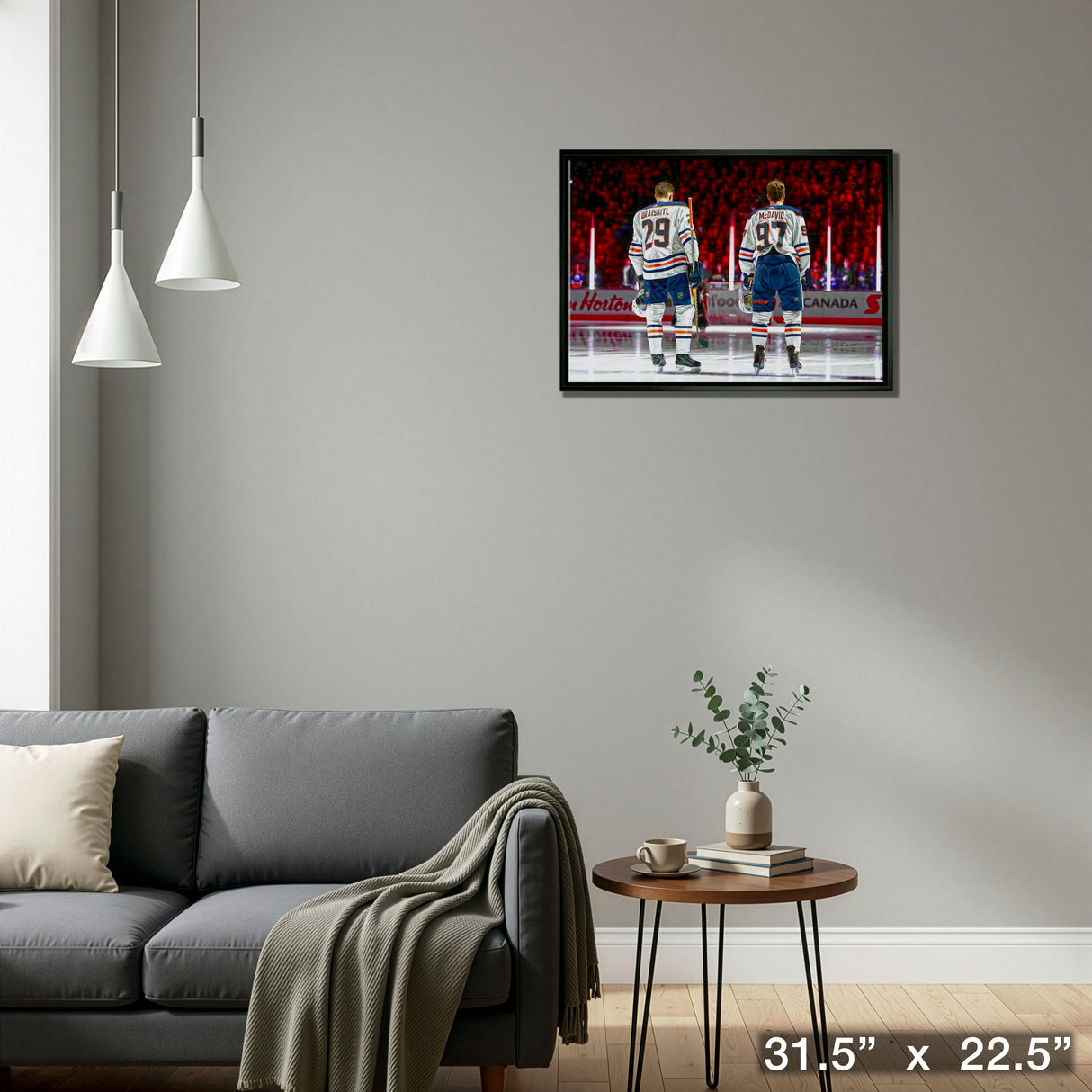 Connor McDavid and Leon Draisaitl Edmonton Oilers Framed 20x29 Line-Up Canvas – Detail – Frameworth
