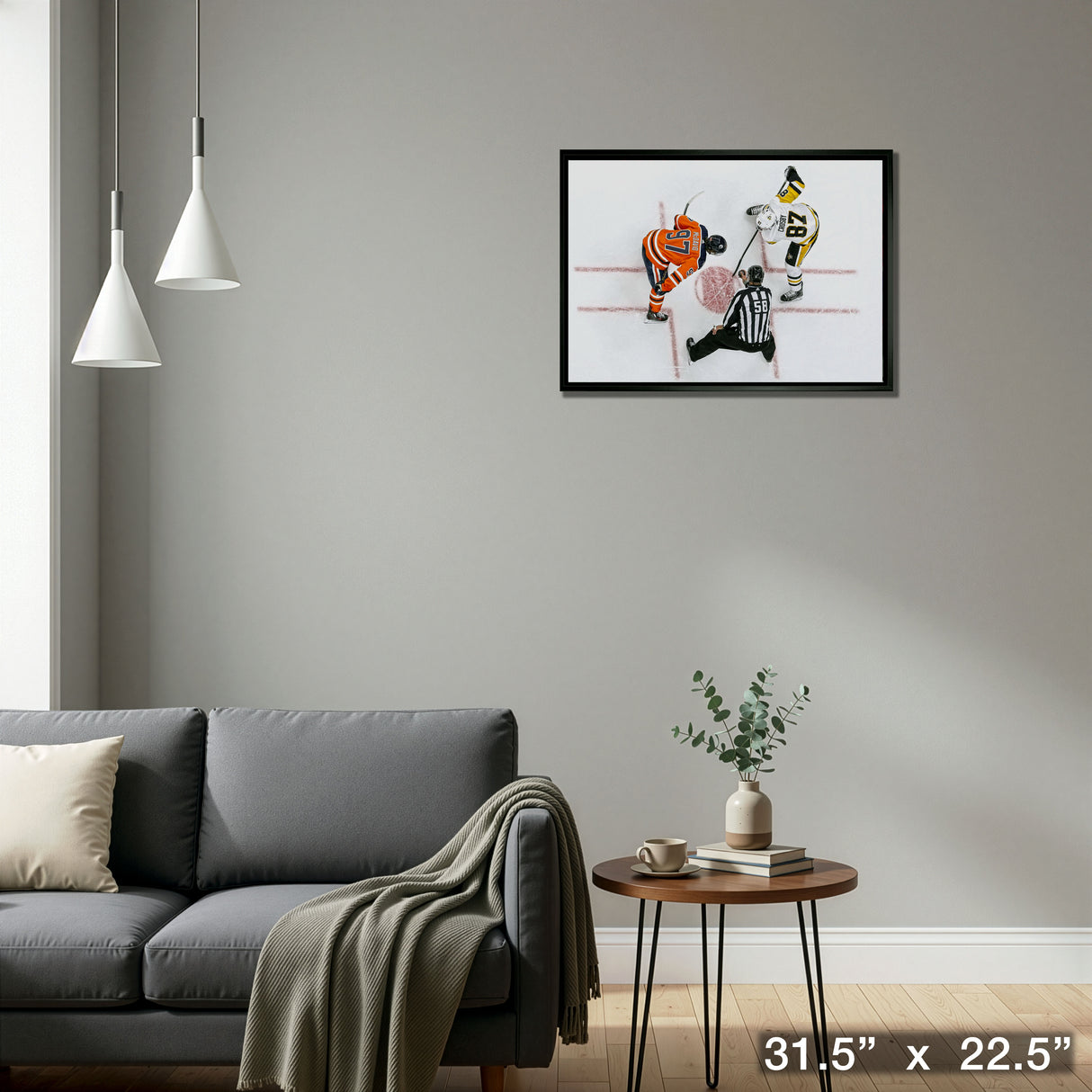 Connor McDavid and Sidney Crosby Framed 20x29 Overhead Face-off Canvas – Detail – Frameworth