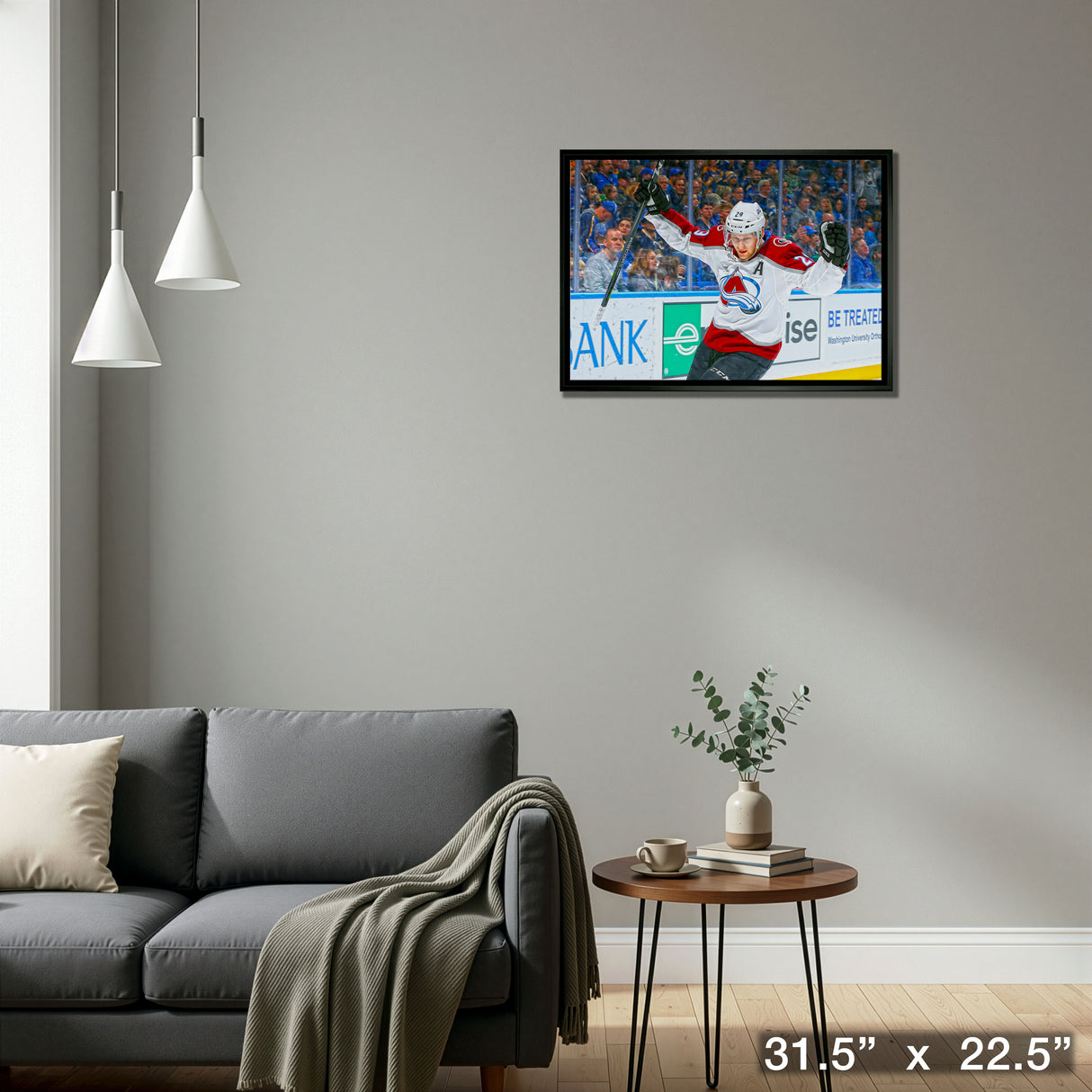 Nathan MacKinnon Colorado Avalanche Framed 20x29 Goal Celebration Canvas – Detail – Frameworth