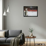 Chicago Blackhawks Framed 20x29 Stanley Cup In Foreground Canvas – Detail – Frameworth