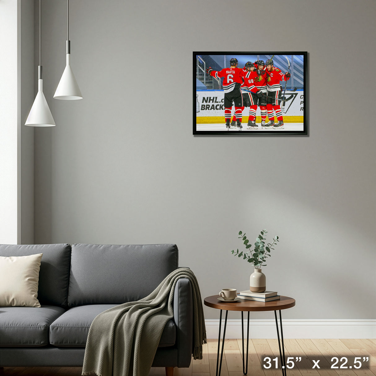 Chicago Blackhawks Framed 20x29 Goal Celebration Canvas – Detail – Frameworth