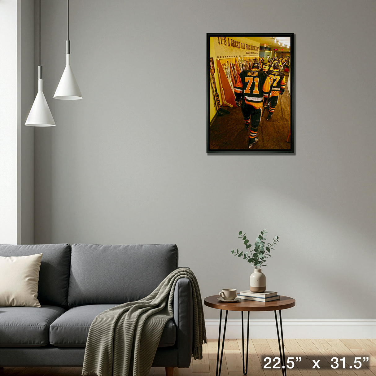 Evgeni Malkin and Sidney Crosby Pittsburgh Penguins Framed 20x29 Walking in Dressing Room Hallway Canvas – Detail – Frameworth