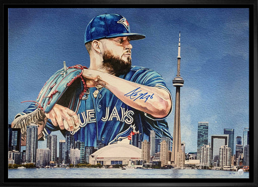 Alek Manoah Signed 20x29 Framed Canvas Jays Blue-H Skyline LE/66 - Frameworth Sports Canada 