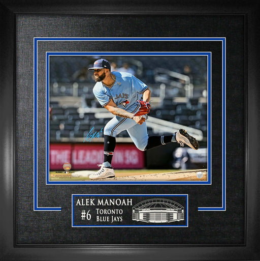 Alek Manoah Signed Framed Toronto Blue Jays 16x20 Light Blue Follow Through Action Photo - Frameworth Sports Canada 