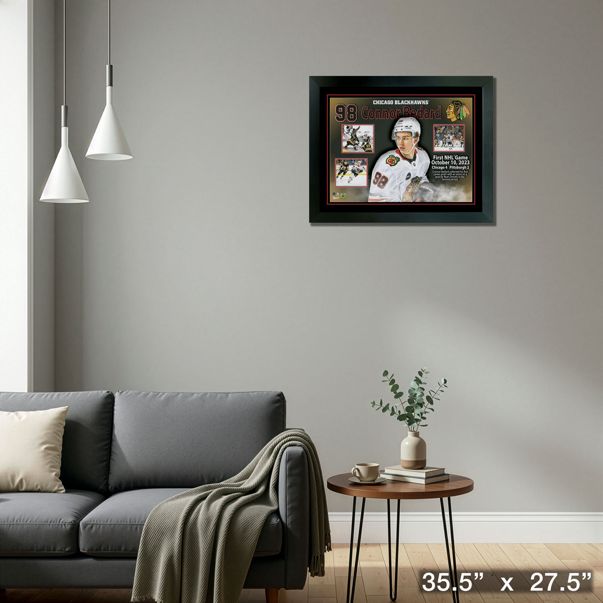 Connor Bedard Framed First Game Collage Blackhawks – Detail – Frameworth
