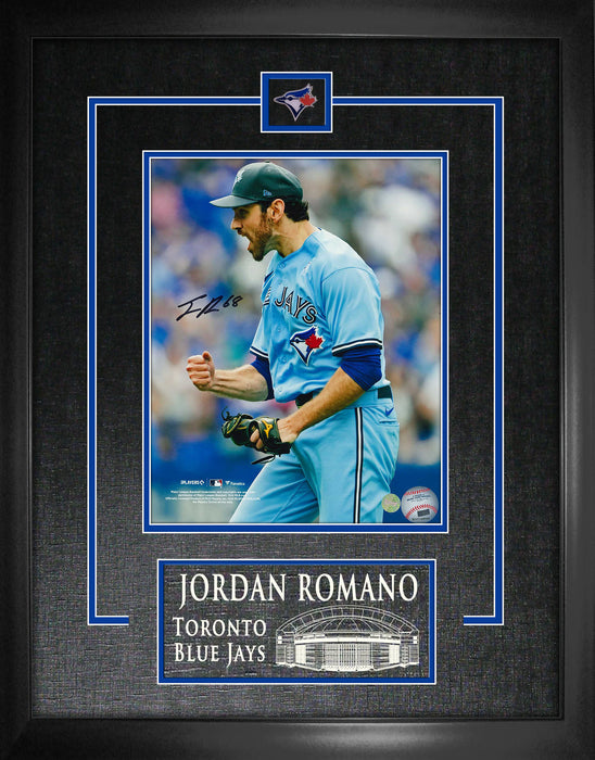 Jordan Romano Signed 8x10 Etched Mat Photo Blue Jays Light Blue Celebration-V - Frameworth Sports Canada 