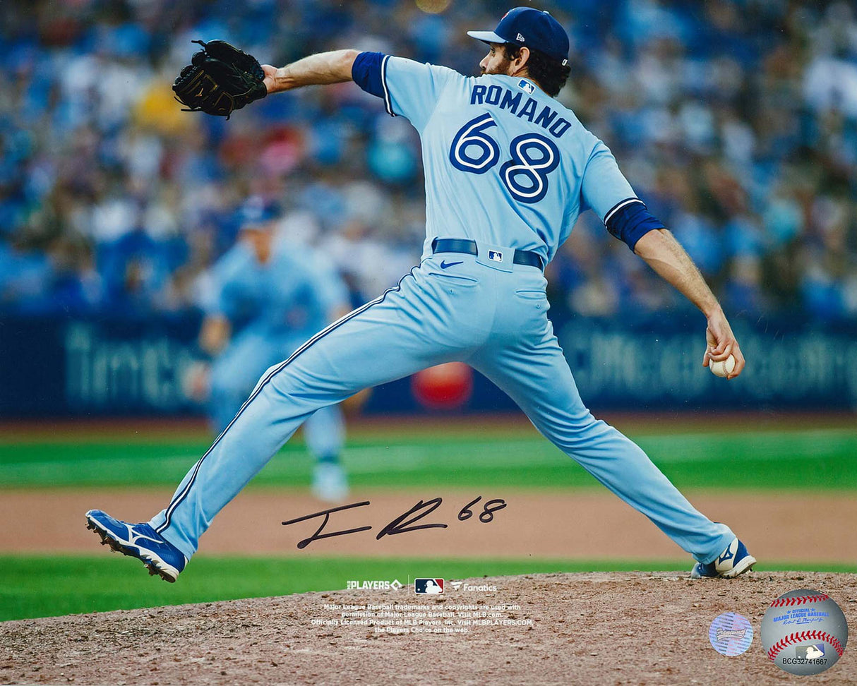 Jordan Romano Signed 8x10 Unframed Toronto Blue Jays Light Blue Wind Up Backview Photo - Frameworth Sports Canada 