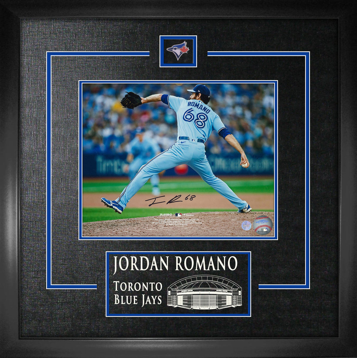 Jordan Romano Signed 8x10 Etched Mat Photo Blue Jays Light Blue Wind Up Backview-H