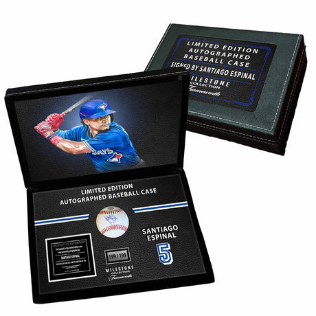 Santiago Espinal Signed Baseball in a Toronto Blue Jays Deluxe Case - Frameworth Sports Canada 