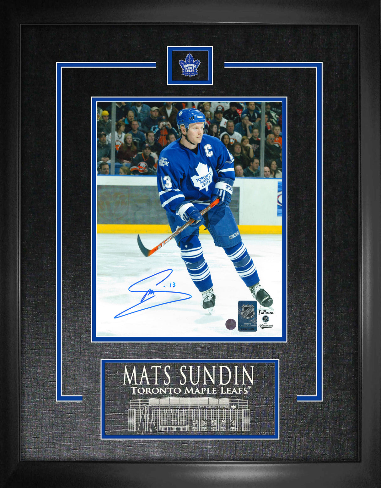 Mats Sundin Signed Etched Mat 8x10 Toronto Maple Leafs Blue Action