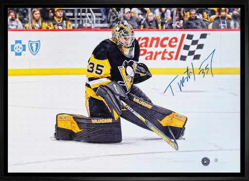 Tristan Jarry Signed Framed 20x29 Pittsburgh Penguins Stick Save Canvas - Frameworth Sports Canada 