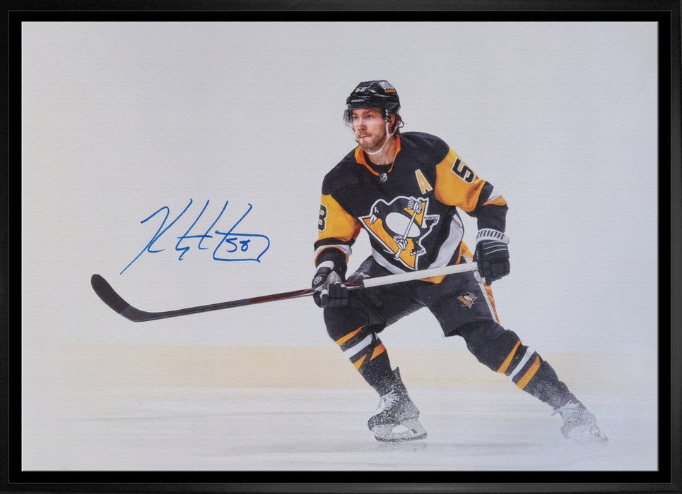 Kris Letang Signed Framed 20x29 Pittsburgh Penguins Black Spotlight Action Canvas
