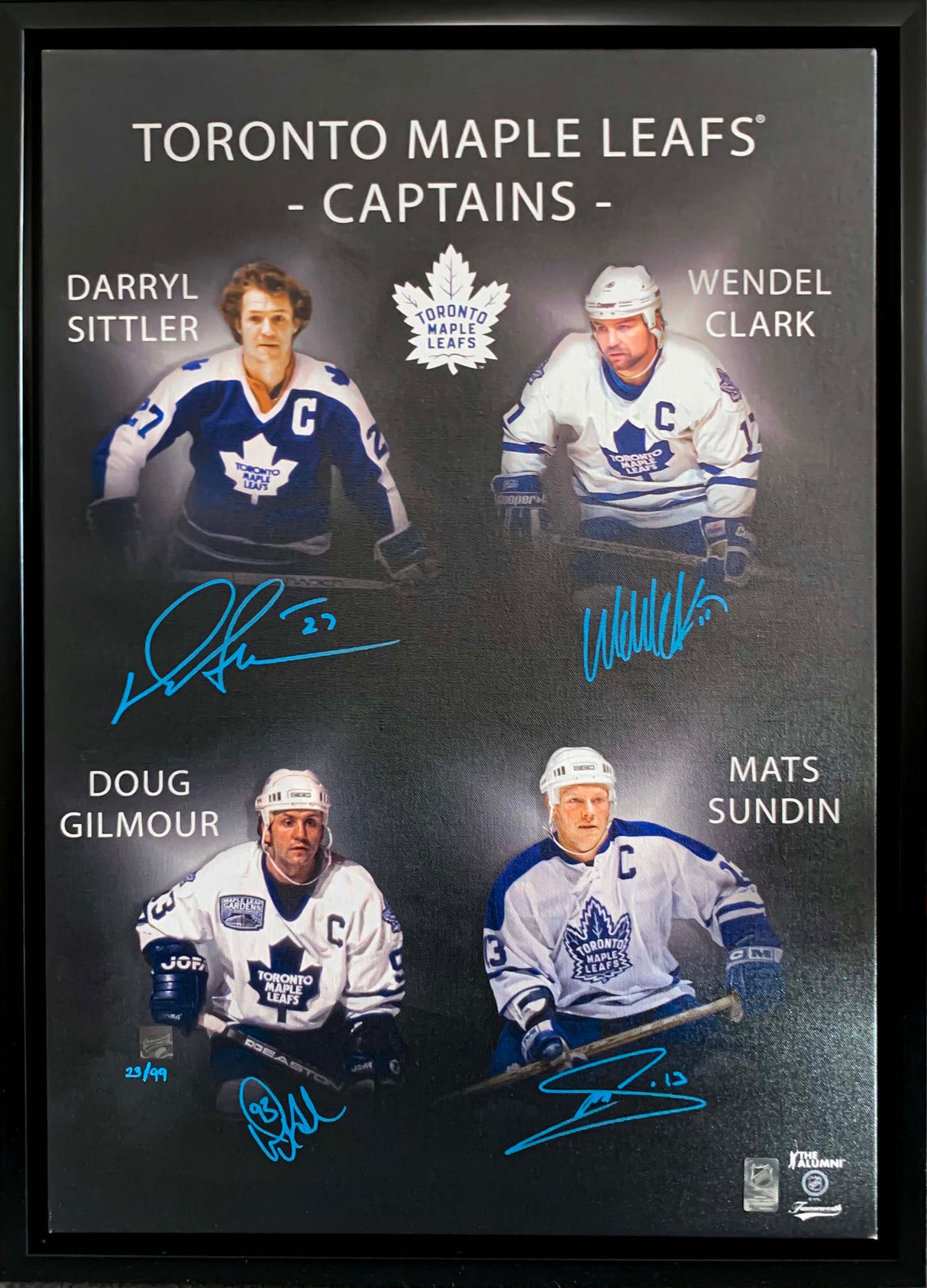 Mats Sundin, Darryl Sittler, Wendel Clark, and Doug Gilmour Signed Framed 20x29 Toronto Maple Leafs Captains Canvas