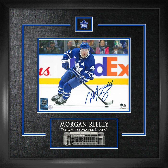 Morgan Rielly Signed Framed Toronto Maple Leafs Blue Skating With Puck 8x10 Photo