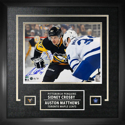 Sidney Crosby and Auston Matthews Signed 11x14 Mat Etched Face-Off (Limited Edition of 10) - Frameworth Sports Canada 