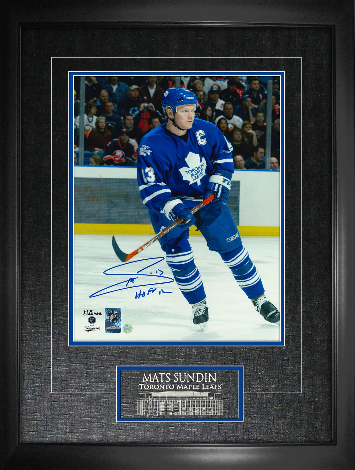 Mats Sundin Signed 11x14 Framed Maple Leafs Player Blue w/Stick-V