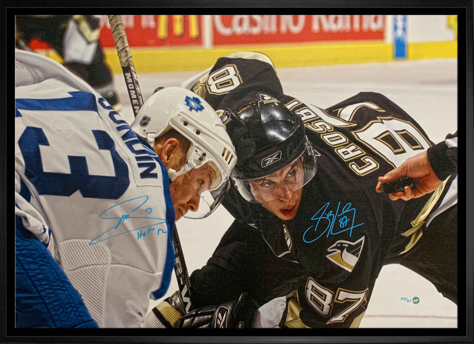 Sidney Crosby and Mats Sundin Dual Signed Framed 20x29 Faceoff Canvas (Limited Edition of 87) - Frameworth Sports Canada 