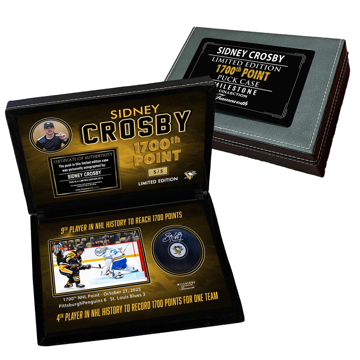 Sidney Crosby Signed Puck in Deluxe Case 1700 Points (Limited Edition of 5) - AUCTION