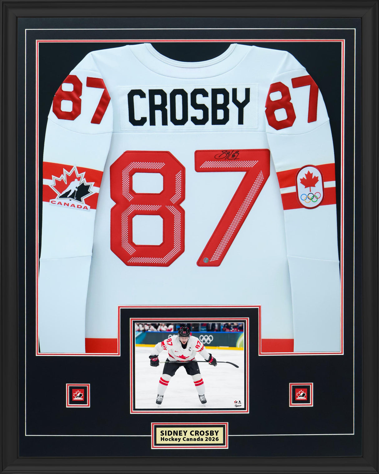 Sidney Crosby Signed Framed 34x42 Hockey Canada 2026 White Bauer Replica Jersey - AUCTION