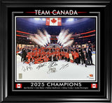 Sidney Crosby, Nathan MacKinnon, Cale Makar, Sam Reinhart & Jordan Binnington Multi Signed Framed 16x20 Photo 4 Nations Face - Off Champions Team Celebration (Limited Edition of 25) - AUCTION