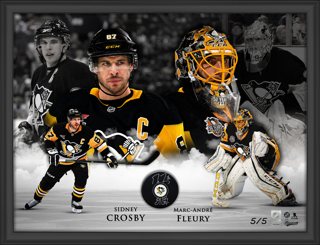 Sidney Crosby and Marc-Andre Fleury Dual Signed Puck in 20x26 Frame Pittsburgh Penguins  Collage (Limited Edition of 5) - AUCTION