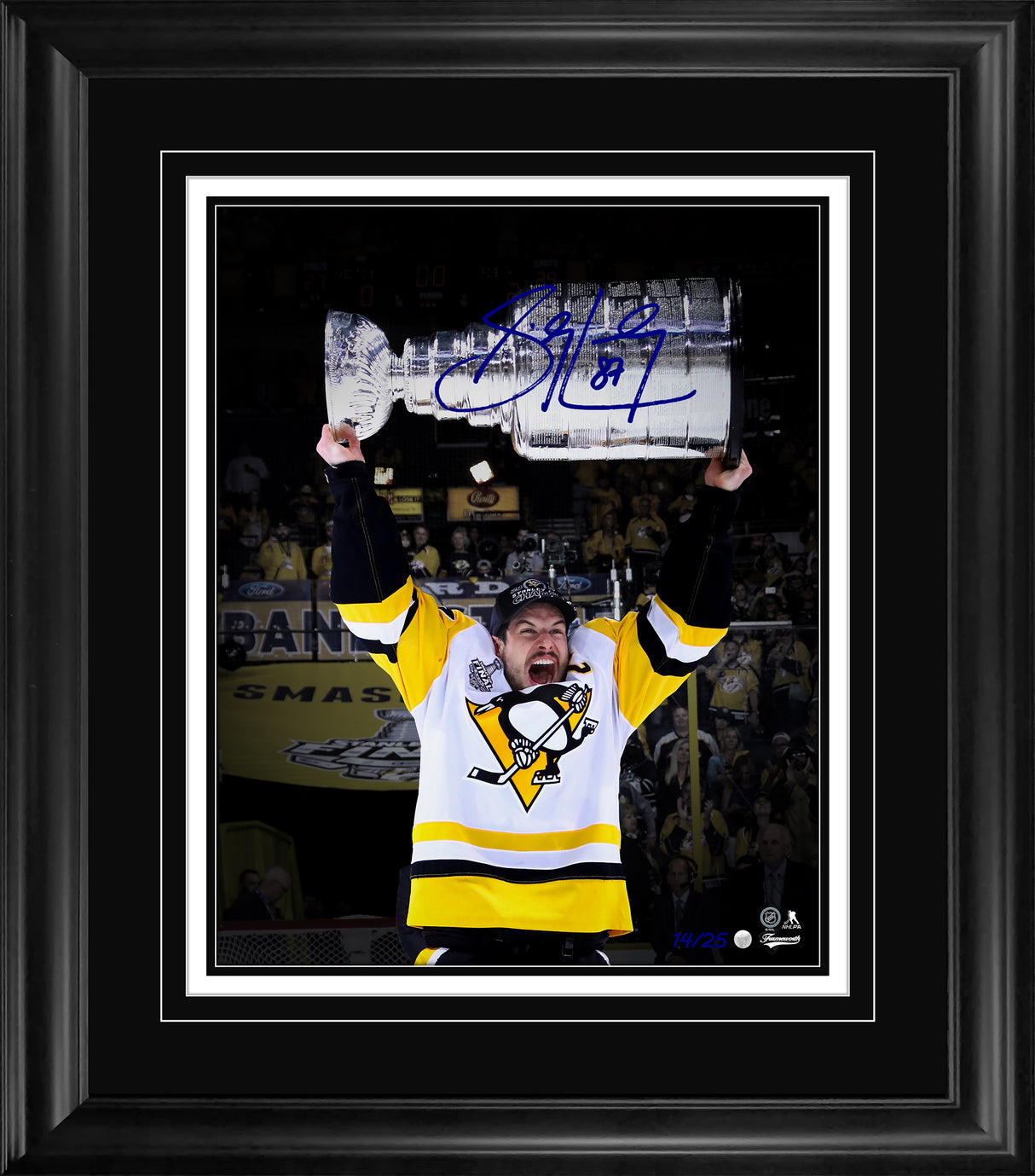 Sidney Crosby Signed 16x20 Print Framed Pittsburgh Penguins 2017 Stanley Cup Hoist Spotlight Edition (Limited Edition of 25)