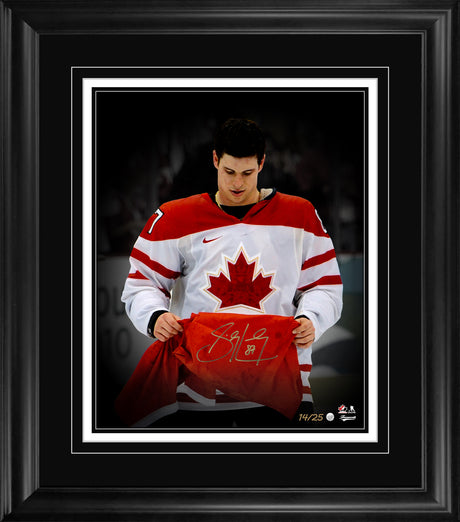 Sidney Crosby Signed 16x20 Print Framed Team Canada 2010 Olympics Holding the Canadian Flag Spotlight Edition (Limited Edition of 25)