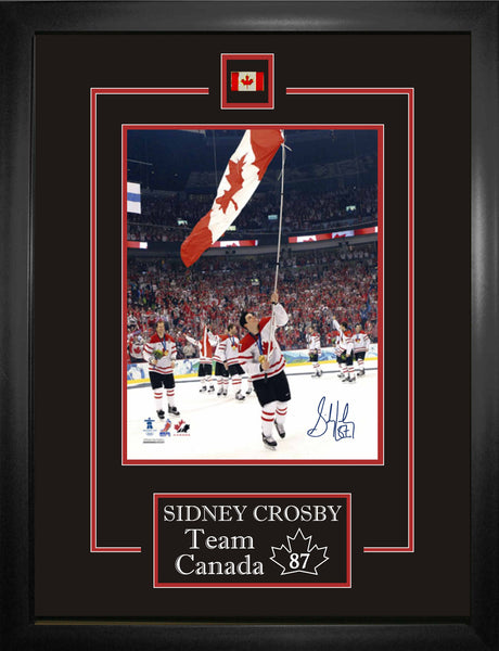 Sidney Crosby Team Canada Signed Framed 8x10 Carrying Canadas Flag 2010 Olympics Photo - AUCTION