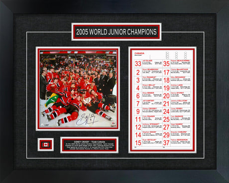 Sidney Crosby Signed 11x11 Photo Framed Team Canada 2005 World Junior Champions (Limited Edition of 87) - AUCTION