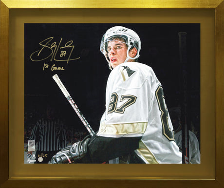 Sidney Crosby Signed 16x20 Photo Framed PhotoGlass Pittsburgh Penguins with "1st Game" Inscriptions (Limited Edition of 25) - AUCTION