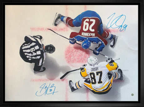 Sidney Crosby and Nathan MacKinnon Dual-Signed Framed 20x29 Penguins vs Avalanche Face-Off Canvas - AUCTION