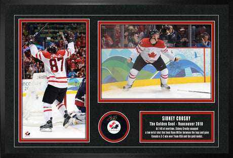 Sidney Crosby Signed Framed Team Canada Puck with 2010 Golden Goal Collage - AUCTION