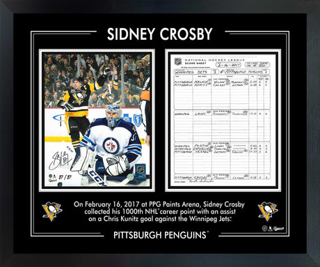 Sidney Crosby Signed 8x10 Framed PhotoGlass 1000 Points Scoresheet Penguins (Limited Edition of 87) - AUCTION