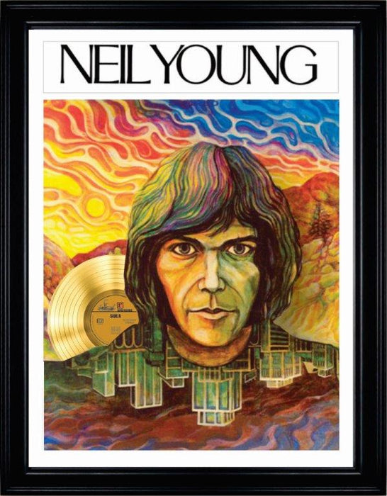 Neil Young Framed Close-Up Print With Gold Record