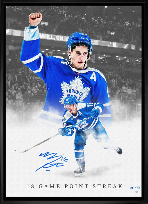Mitch Marner Signed Framed 20x29 Toronto Maple Leafs 18-Game Point Streak Spotlight Canvas (Limited Edition of 116) - Frameworth Sports Canada 