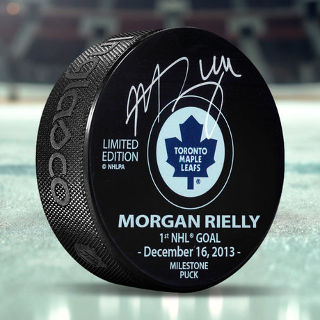 Morgan Rielly Signed 1st Goal Milestone Toronto Maple Leafs Puck LE of 144