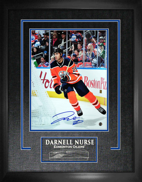 Darnell Nurse Edmonton Oilers Signed Framed 11x14 Rounding Net Photo Etched Mat - AUCTION