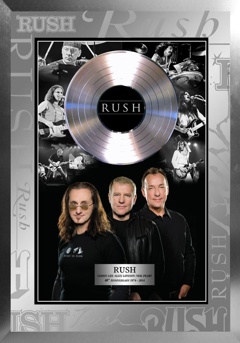 Rush Framed Black and White Photo Collage with Platinum LP