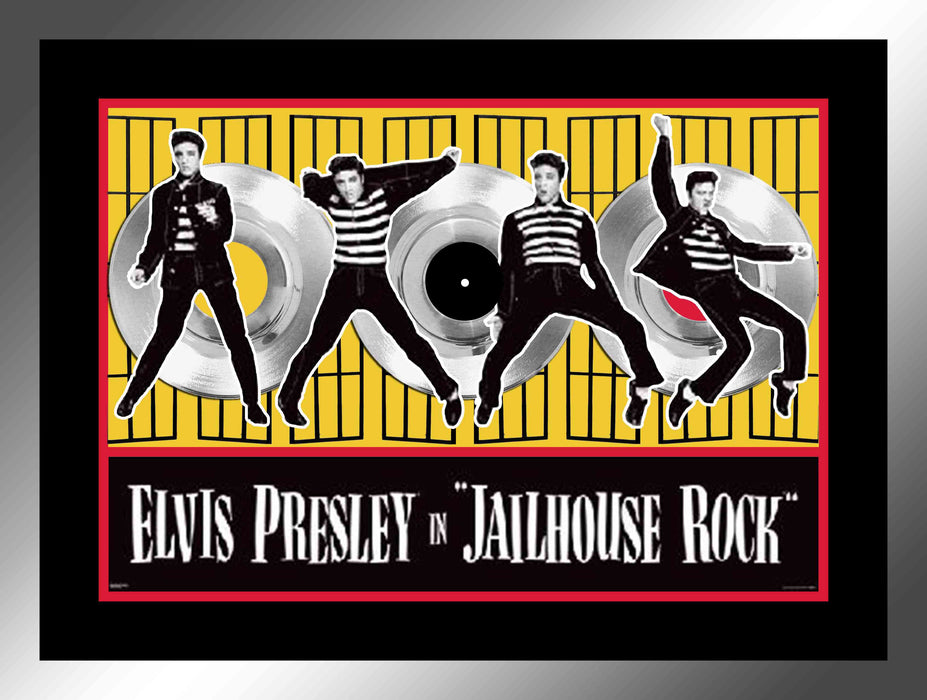 Elvis Presley Framed Jailhouse Rock Print with 3 metal albums