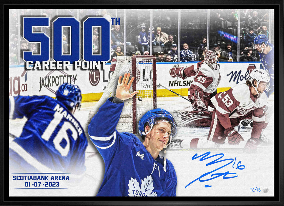Mitch Marner Signed Framed 20x29 Toronto Maple Leafs 500 NHL Points Milestone Canvas (Limited Edition of 116)