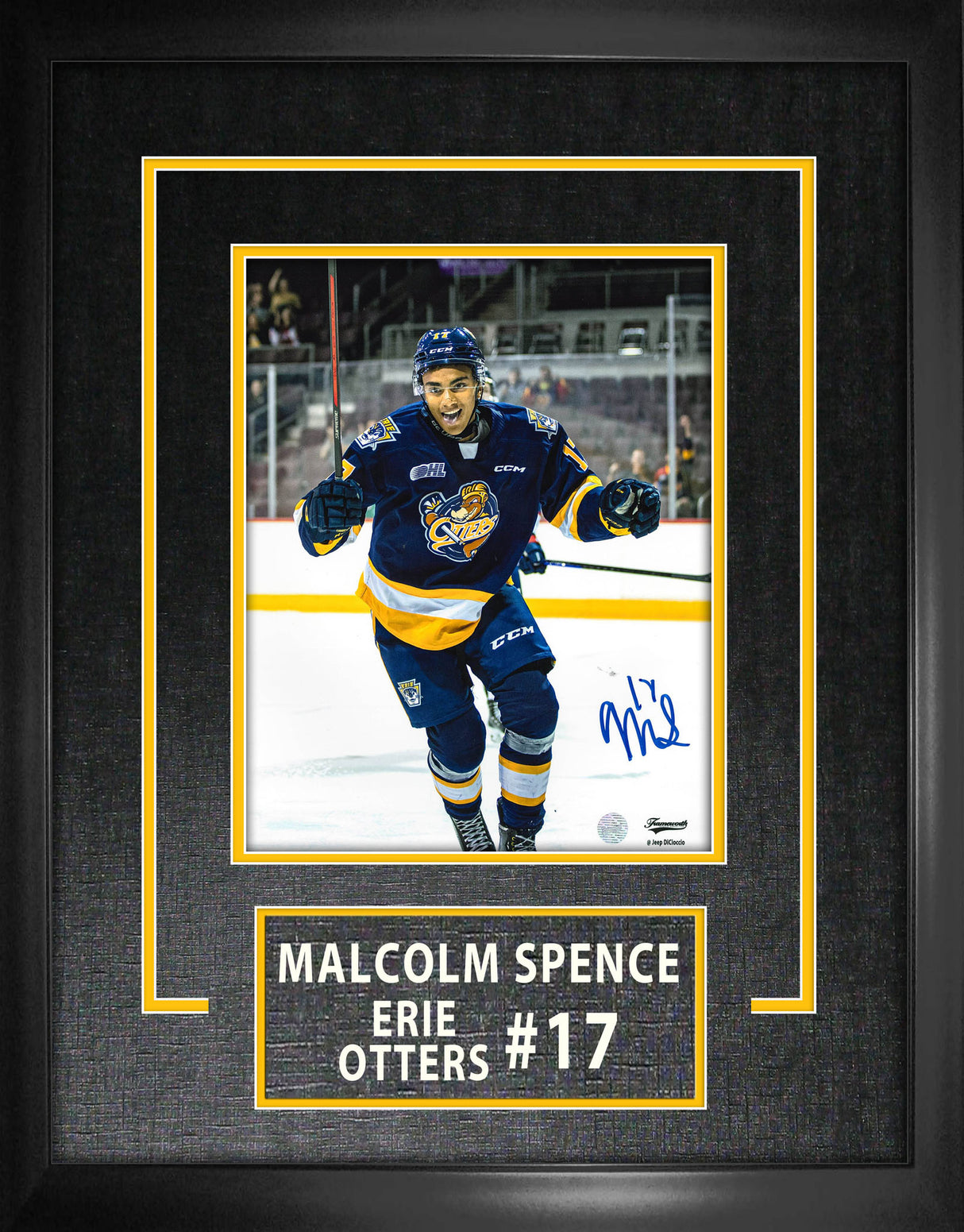 Malcolm Spence Signed 8x10 Etched Mat Erie Otters Celebration-V - Frameworth Sports Canada 