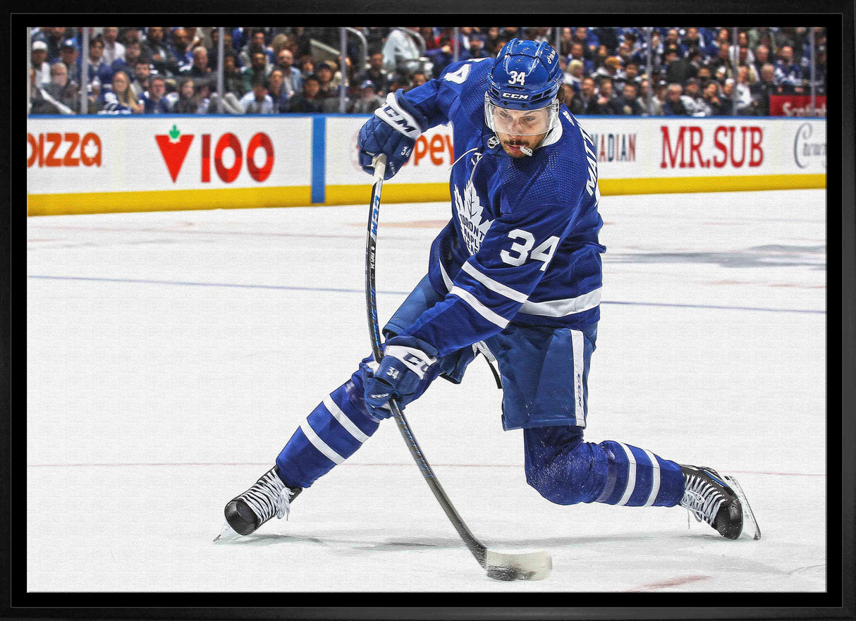 Auston Matthews 20x29 Framed Canvas Maple Leafs Shooting-H