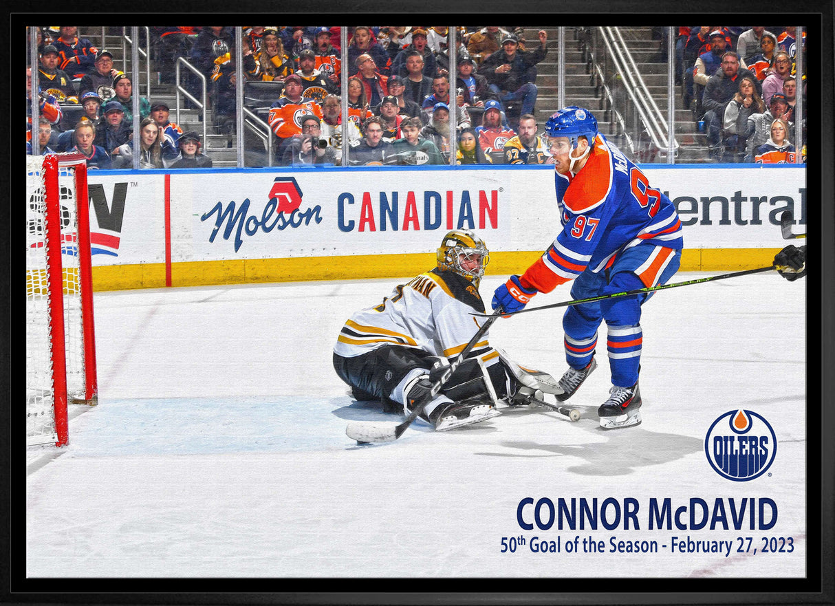 Connor McDavid 20x29 Framed Canvas Oilers 50th Goal