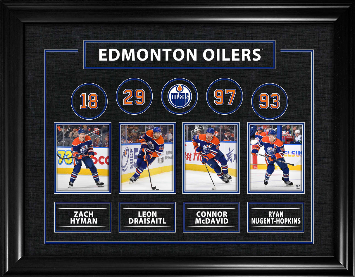 Edmonton Oilers Connor McDavid, Leon Draisaitl, Zach Hyman, Ryan Nugent-Hopkins Framed Print - Frameworth Sports Canada 