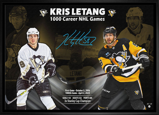 Kris Letang Signed 20x29 Framed Canvas Penguins 1000 Games Limited Edition of 58 - Frameworth Sports Canada 