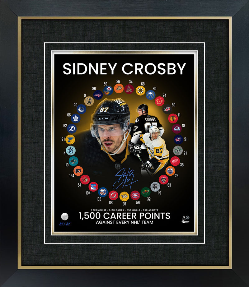 Sidney Crosby Signed 11x14 Etched Mat Penguins 1500th Point Collage (Limited Edition of 87) - Frameworth Sports Canada 